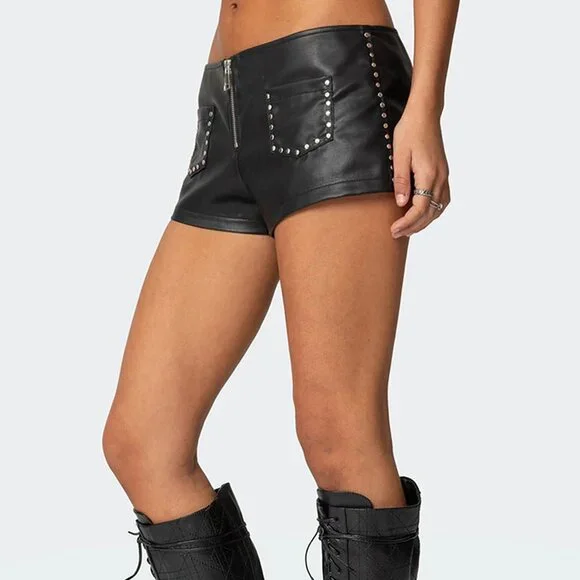 EUC Edikted Studded Faux Leather Micro Shorts - Picture 4 of 7